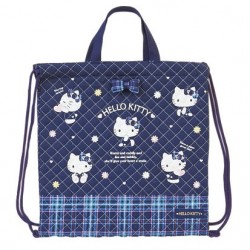 Hello Kitty Quilted Draw-string Tote: Navy Tartan
