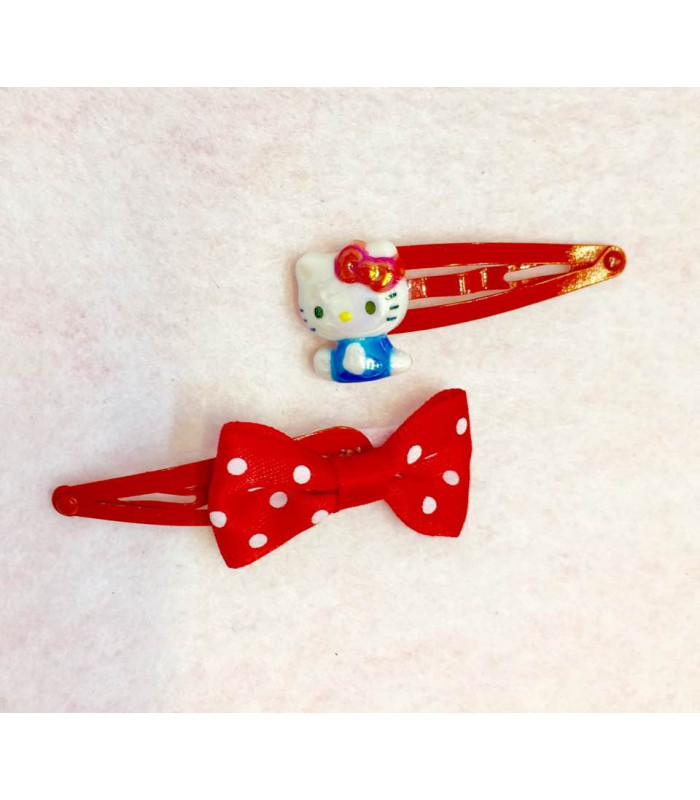 Hello Kitty Hair Clips: Red Ribbon