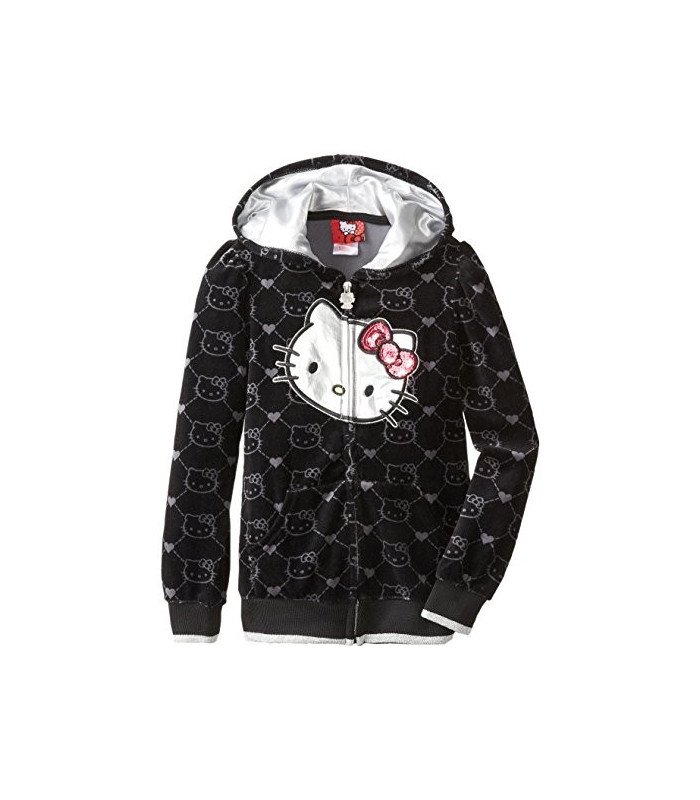 Hello Kitty Girl's Velour Hoodie Black 10