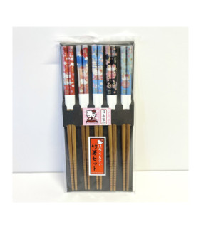 Hello Kitty Bamboo Chopsticks Mountain Fuji Set Of 5